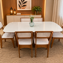 Ver imagem 1 de Conjunto Mesa de Jantar 6 Cadeiras Estofadas Encosto Tela 100% MDF Freijó/Césare Escuro - Dalla Cost