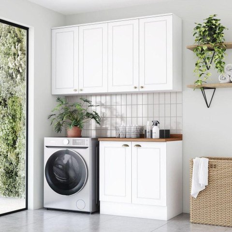 Lavanderia Modulada Americana 6 Portas 5 Prateleiras MDF 160cm Branco