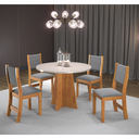 Ver imagem 1 de Mesa de Jantar Redonda 90x90 Fox com 4 Cadeiras Sol Mel/blonde/cinza - Casa Giulia