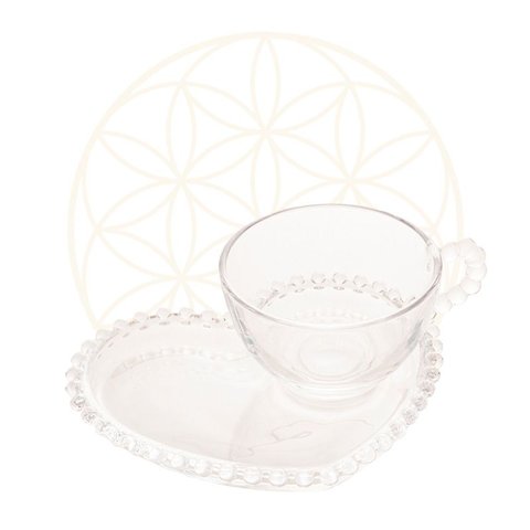Xícara de Chá de Cristal com Prato Coração Pearl 180ml