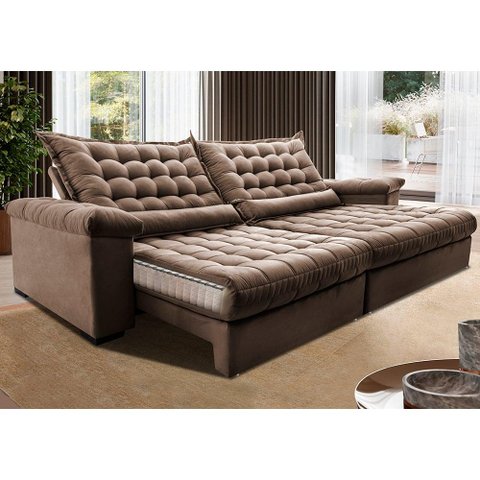 Sofá Retrátil e Reclinável 2,35m Molas Ensacadas Cama inBox Big Space com Bordado 3D Velusoft