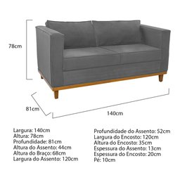 Sofá 2 Lugares Europa Suede Cinza - Am Decor - 4