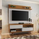 Ver imagem 1 de Kit Conjunto Rack Painel para Tv até 50" 2 Portas 2 Prateleiras Sala Estar Marrom Madeira Off