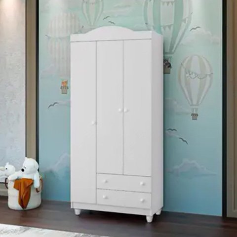 Conjunto Cômoda e Roupeiro Lara Branco Infantil Quarto Completo Organizador Moderno Criança