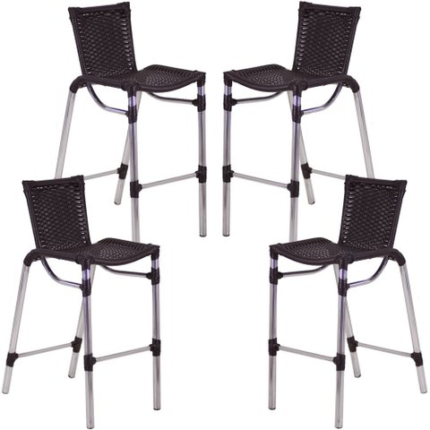 Kit 4 Banquetas Alumínio Fortaleza Alta para Balcão Cozinha Bar Trama Original