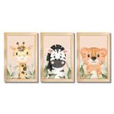 Ver imagem 1 de Kit 3 Quadros Safari Aquarela Infantil Quarto Vidro 20x30cm Arte na Arte Safari Aquarela com Vidro M