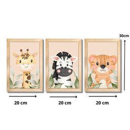 Kit 3 Quadros Safari Aquarela Infantil Quarto Vidro 20x30cm Arte na Arte Safari Aquarela com Vidro M - 2