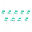 Ver imagem 1 de Kit 9 Cadeira Iso Infantil Creche, Base Branco Verde Água