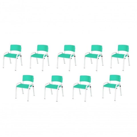 Kit 9 Cadeira Iso Infantil Creche, Base Branco Verde Água