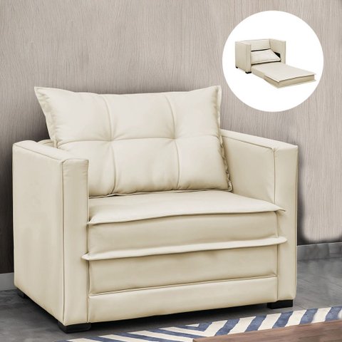 Poltrona Cama Retrátil Solteiro Milenni Veludo Bege B03 - D'rossi