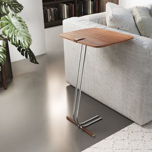 Mesa L50 Lateral Aproximação Sofá Madeira Base Cromada