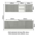 Ver mais imagens de Armário de Cozinha Completa 240cm Branco/cinza Branco/cinza