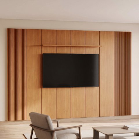 Painel para TV Union 363 cm com 3 Módulos de Expansão 250 cm de Altura sem LED Naturalle Mavaular