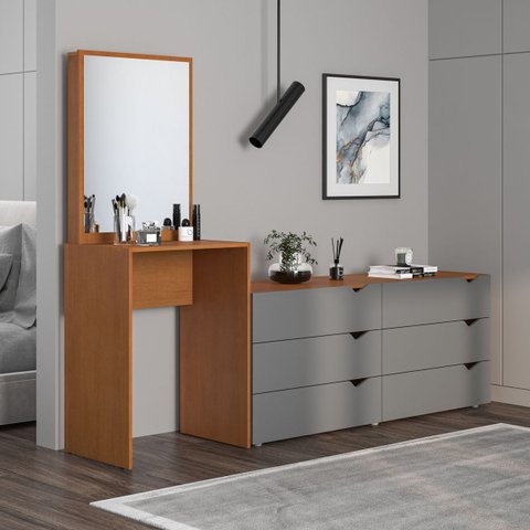 Cômoda Penteadeira 6 Gavetas com Espelho 209cm Porto Politorno Móveis