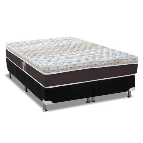 Cama Box King: Colchão Molas Ensacadas Pocket Class Híbrido + Base Crc Suede Black(193x203)
