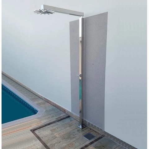 Ducha de Piso 30cm Quadrada Inox 304 para Piscina ou Sauna "L" Tubo Quadrado