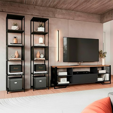 Conjunto P/ Sala 3 Peças Estilo Industrial Preto P1017 P1023