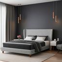 Ver imagem 1 de Cama Japonesa com Cabeceira Corea Casal Bouclé Suave Cinza - Sallar Home