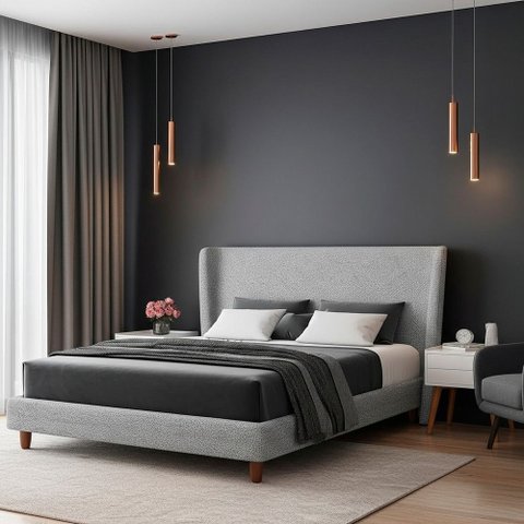 Cama Japonesa com Cabeceira Corea Casal Bouclé Suave Cinza - Sallar Home