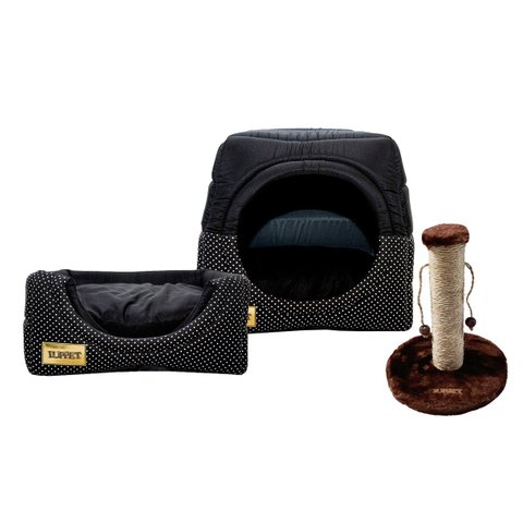 Cama Iglu e Toca para Gato Luppet com Arranhador Preto Poa - M