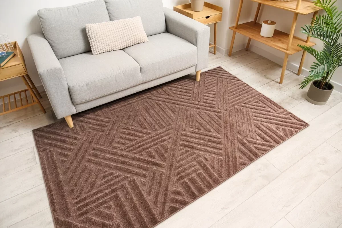 Ver imagem 1 de Tapete Sala Alto Relevo Realce Trama Taupe Marrom 150x200 Cm 1,5x2m
