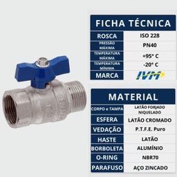 Válvula Esfera 1/2 Passagem Plena Macho X Fêmea Latão Forjado Borboleta Industrial Pn40 Ivm Italy - 4
