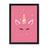 Quadro Decorativo Unicórinio Rosto Rosa - 23x16,25cm (Moldura em laca preta) - Arte Maníacos - 1