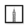 Quadro Decorativo Big Ben Linhas - 50x50cm (Moldura caixa em laca preta) - Arte Maníacos - 1