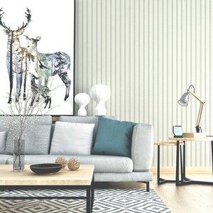 Papel de Parede Ripado Madeira Cinza Claro e Off White+ Cola Inclusa- Vinílico Lavável