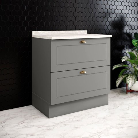Balcão de Cozinha 80 cm Americana 2 Gavetas com Tampo 100% MDF Cinza/Calcare - Henn