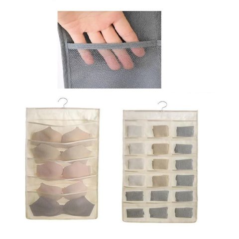 Organizador Cabide Porta Sutia Suspenso Dupla Face 24 Divisorias Multiuso Roupa Intima Meias Bijuter