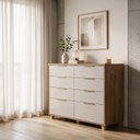 Ver imagem 1 de Cômoda Luxo Doha Infinity 8 Gavetas Telescópica Madeira Design Moderno Puxadores Dourados Quarto Ele