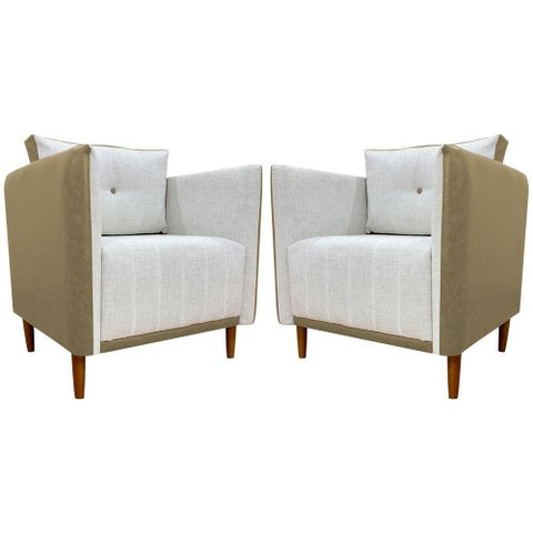 Kit 2 Poltronas Decorativa para Sala Recepção Consultório Aviv Luxo Corino e Linho