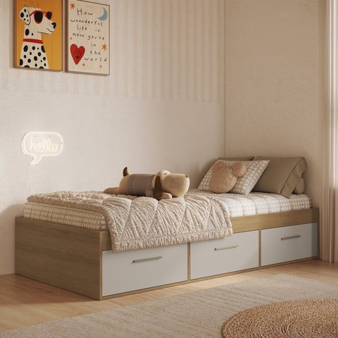 Cama de Solteiro Juvenil com 3 Gavetas Genebra