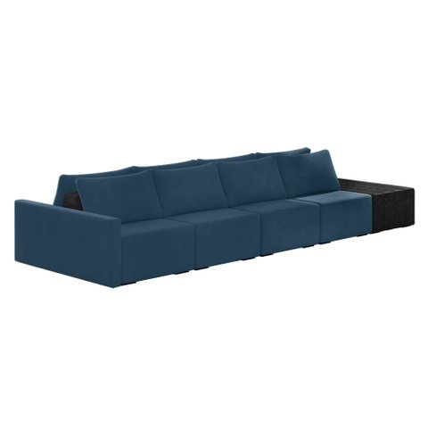 Sofá Ilha 4 Lugares Living 512cm Modulado Sala Lary Veludo Azul Marinho/pu Pto K01 - D'Rossi