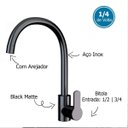 Ver mais imagens de Torneira Preta Gourmet Pia Bica Grande Giratória 360° Agua Quente e Fria Misturador Aço Bancada Mesa