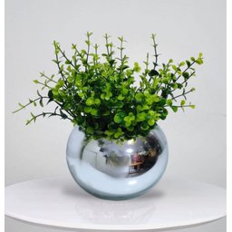 Arranjo de Folhagem Verde Eucalipto Artificial no Vaso Prata - 1