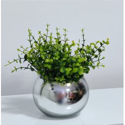 Arranjo de Folhagem Verde Eucalipto Artificial no Vaso Prata - 2