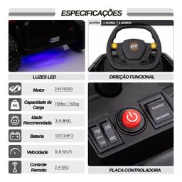 Mini Kart Elétrico Infantil com 4 Motores 24v até 50kg Bateria Recarregável Controle Remoto para Pai - 3