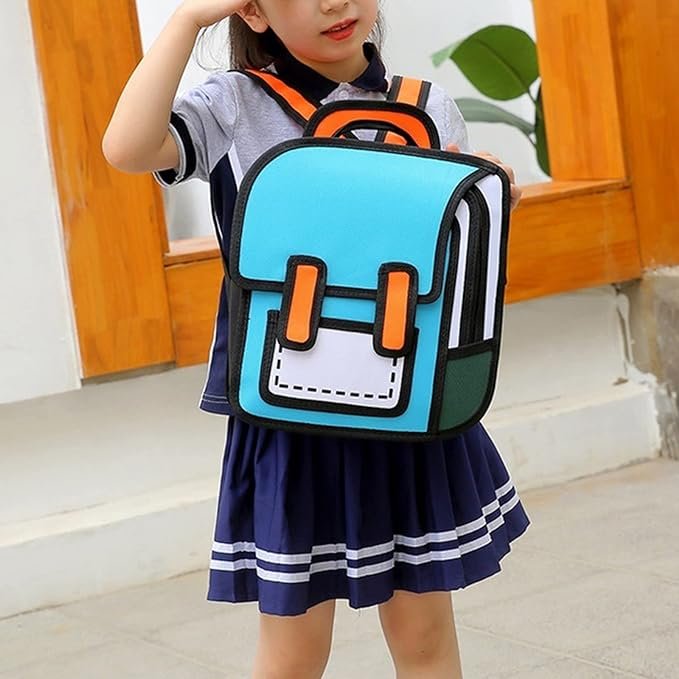 Mochila Infantil Escolar Kawaii Bolsa Escolar 2d de Ombro Desenho Animado em Quadrinhos:azulpq - 2