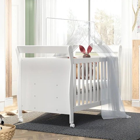 Berço Mini Cama com Rodízios e Proteção Lateral Soninho em Mdf 80cm Cor Branco - Tigus