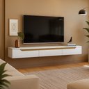 Ver imagem 1 de Rack Suspenso Uno p/ Tvs até 65 Polegadas 180cm 3 Portas Branco/Cedro - Olivar Móveis