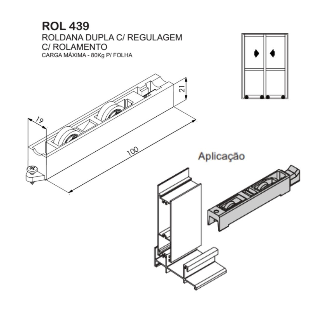 ROL 439 - Roldana dupla com regulagem para janela e porta de correr de alumínio Suprema - 6