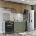 Ver imagem 1 de Armário de Cozinha Modulada Completa Reta 4 Peças 2,80m Botanic Kappesberg - Nogueira/Verde Oliva