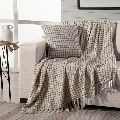 Manta Decorativa para Sofá Boho Andaraí Off White/capuccino