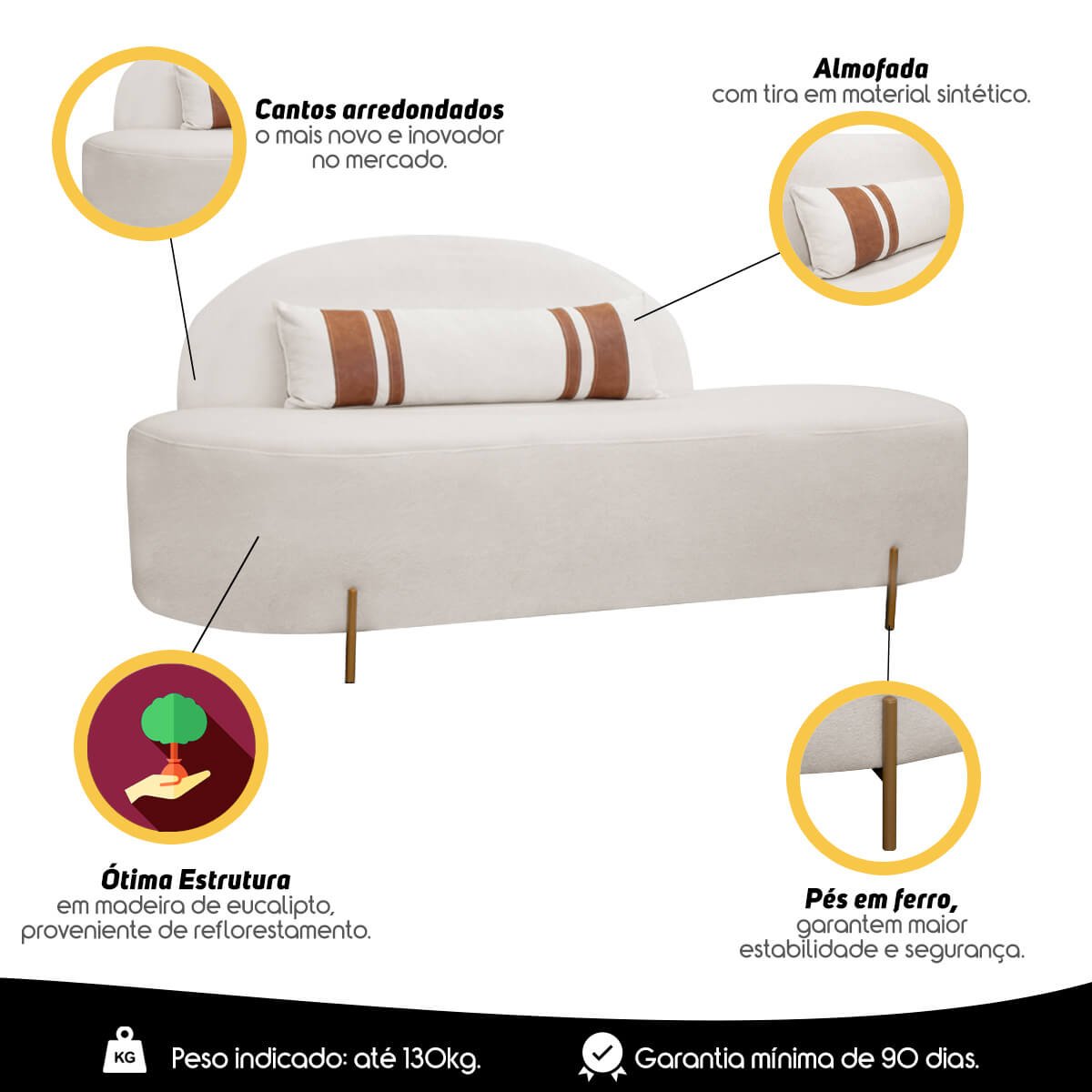 Sofá Orgânico Maitê 2 Lugares 180cm Linho Bege Sofa Store - 8