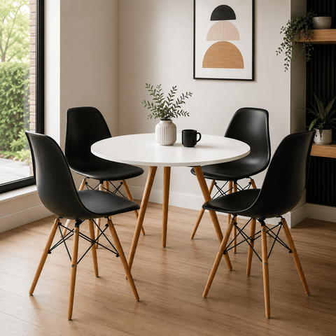 Conjunto Mesa de Jantar Redonda 70cm 4 Cadeiras Charles Eames Eiffel - Preto