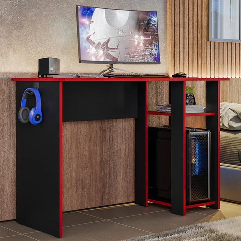 Mesa Gamer Escrivaninha Hero com Suporte para Cpu e Fone Preto/vermelho - Peternella