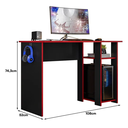 Ver imagem 5 de Mesa Gamer Escrivaninha Hero com Suporte para Cpu e Fone Preto/vermelho - Peternella