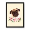 Quadro Decorativo Pug Flores - 23x16,25cm (Moldura em laca preta) - Arte Maníacos - 1